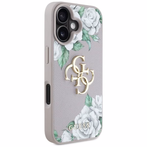 Guess Grained Roses Big 4G Logo Suojakuori iPhone 16:lle - violetti