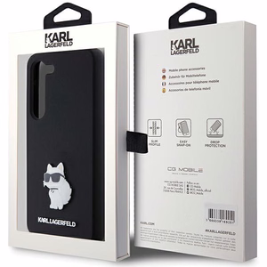 Karl Lagerfeld Silikoninen Choupette Metal Pin Suojakuori Samsung Galaxy S23:lle - musta
