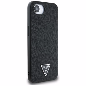 Guess HC MagSafe Grained PU Triangle Logo Suojakuori iPhone 16e:lle - Musta