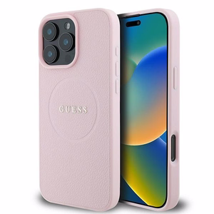 Guess Grained Ring MagSafe Suojakuori iPhone 16 Pro:lle - vaaleanpunainen