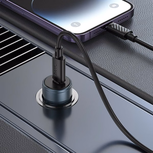 Autolaturi Hoco USB-C QC3.0 PD 30W + USB-C - Lightning -kaapeli Z57 metallinen harmaa