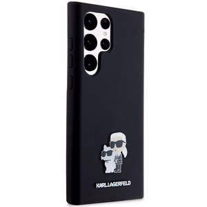 Karl Lagerfeld Silikoninen Karl & Choupette Metal Pin Suojakuori Samsung Galaxy S24 Ultralle - musta