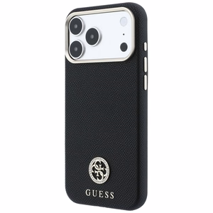 Guess Grained Round Strass Logo MagSafe -suojakuori iPhone 18 Pro Max / 17 Pro Max – musta