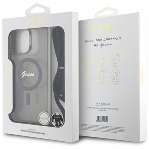 Guess Crossbody Cord Script MagSafe Suojakuori iPhone 16 Pro Max:lle - musta