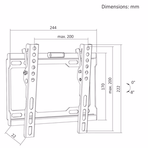 Maclean MC-186 – TV-seinäteline, 13–43-tuuman, VESA 200×200, enintään 45 kg, musta, kallistus 0°–8°