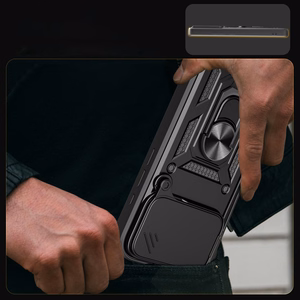 Hybrid Armor Camshield Suojakuori jalustalla ja kameran suojuksella iPhone 17 Pro:lle - musta
