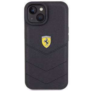 Ferrari Quilted Metal Logo Suojakuori iPhone 15:lle - musta