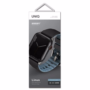 Uniq Linus ranneke Apple Watch 1/2/3/4/5/6/7/8/9/SE/SE2/Ultra/Ultra 2 42/44/45/49mm Airosoft silikoni musta