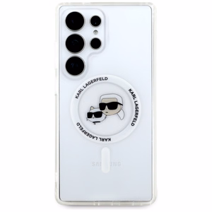 Karl Lagerfeld Button Karl & Choupette Heads Printed Logo MagSafe Suojakuori Samsung Galaxy S25 Ultra Valkoinen