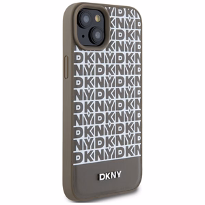 DKNY Nahkainen Painettu Kuvio Metallinen Logo MagSafe Suojakuori iPhone 15 / 14 / 13:lle - ruskea