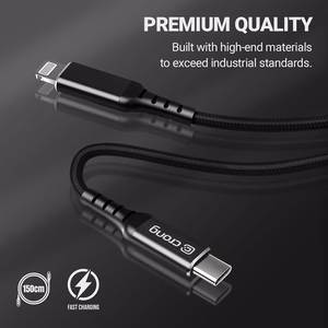 Crong Armor Link MFi USB-C–Lightning -kaapeli, 1.5 m, 3 A, musta