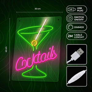 Neon PLEXI LED COCKTAILS vaaleanpunainen vihreä FPNE02X Forever Light