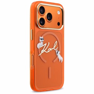 Karl Lagerfeld IML Choupettes Karl Script Logo MagSafe Suojakuori iPhone 17 Pro Max - Oranssi