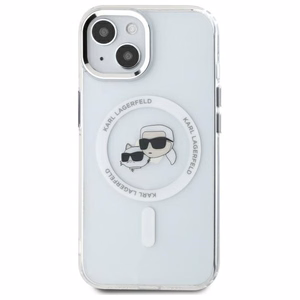 Karl Lagerfeld IML Metal Karl&Choupette Head MagSafe suojakuori iPhone 14:lle - valkoinen