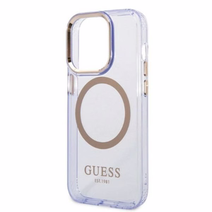 Guess Gold Outline Translucent MagSafe Case for iPhone 14 Pro Max 6.7" - Purple