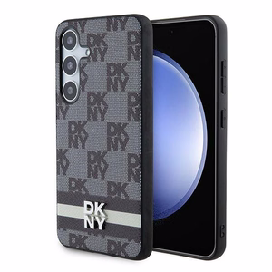 DKNY Nahkainen Ruudullinen Mono-kuvio ja Painetut Raidat Suojakuori Samsung Galaxy S24:lle - musta