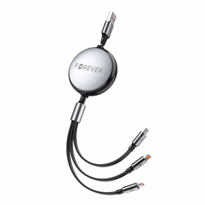 Forever 3in1 kaapeli USB - Lightning + 2x USB-C 1,2 m 100W musta