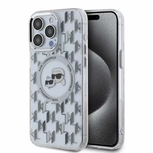Karl Lagerfeld IML Monogram Karl & Choupette Head MagSafe Suojakuori iPhone 15 Pro:lle - Läpinäkyvä