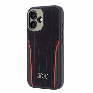 Audi Genuine Leather MagSafe iPhone 16 6.1" musta-punainen kovakuori AU-TPUPCMIP16-R8/D3-RD