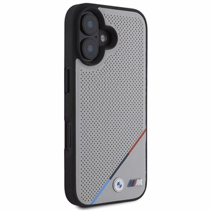 BMW M Perforated Tricolor Line MagSafe Suojakuori iPhone 16:lle - harmaa