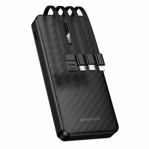 Borofone BJ84 Smooth varavirtalähde 10000mAh USB sis. USB-, Type-C-, Lightning- ja Micro USB -kaapelit musta