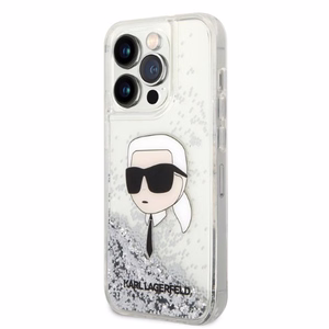 Karl Lagerfeld Glitter Karl's Head suojakuori iPhone 14 Pro Max:lle - hopeinen