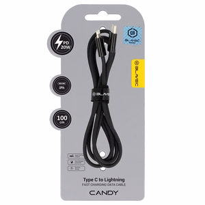 Blavec kaapeli Candy punottu - Type C - Lightning - PD 20W 2,4A 1 metri Apple CarPlay (CCA-CL24B10) musta