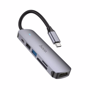 Sovitin Hoco HB28 Type-C monitoiminen HDMI+USB3.0+USB2.0+SD+TF+PD harmaa