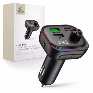 Tech-Protect CC07 3-porttinen PD 54W autolaturi + Bluetooth FM-lähetin - musta