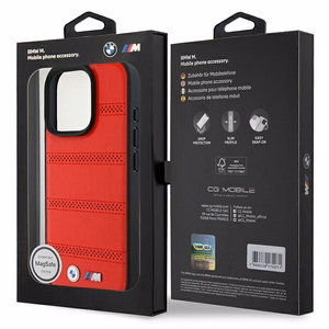 BMW M Perforated And Stitched Line MagSafe Suojakuori iPhone 16 Pro:lle - punainen