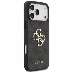 Guess PU 4G Metal Logo -kuori Apple iPhone 18 Pro Max -puhelimelle, harmaa