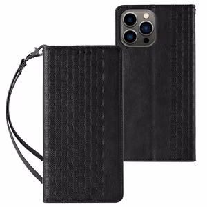 Magneetti hihna Kotelo iPhone 12 Pro pussi lompakko + Mini Lanyard riipus Musta