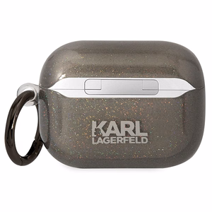 Karl Lagerfeld KLAPHNKCTGK musta suojus AirPods Pro:lle Glitter Karl&Choupette