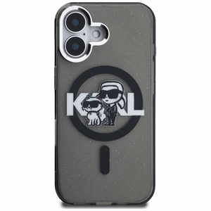 Karl Lagerfeld IML Glitter Karl & Choupette Sketch Logo MagSafe Case for iPhone 16 - Black
