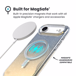 Speck Presidio Lux Glitter MagSafe suojakuori iPhone Air -laitteelle, Clear / Hyper Mirror Glitter -värinen