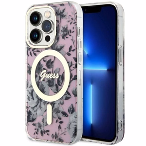 Guess GUHMP14LHCFWSP iPhone 14 Pro 6.1 vaaleanpunainen/vaaleanpunainen suojakuori Flower MagSafe