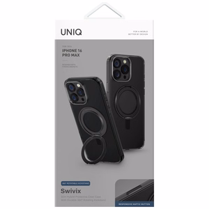 Uniq Swivix 360 Pyörivä Jalusta Suojakuori iPhone 16 Pro Max:lle - Musta