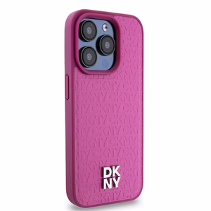 DKNY Nahkainen Monogrammi-kuvio Metallinen Logo MagSafe Suojakuori iPhone 15 Pro:lle - vaaleanpunainen