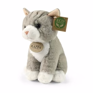 Rappa Soft Collection ympäristöystävällinen realistinen istuva harmaa kissapehmolelu, 23 cm