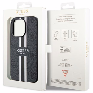 Guess GUHMP14LP4RPSK iPhone 14 Pro 6.1 musta/musta suojakuori 4G Printed Stripes MagSafe