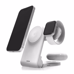 STM ChargeTree MAG portable 3-in-1 MagSafe-compatible wireless charging station for iPhone, Apple Watch and AirPods, white
