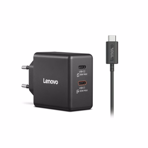 Lenovo Dual USB-C 65W GaN G0A6065BEU – kahden USB-C-portin GaN-laturi, 65 W
