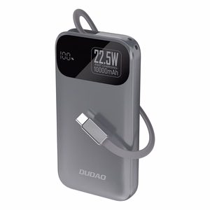 Dudao K31 10000 mAh 22.5W PD Powerbank sisäänrakennetulla kaapelilla - harmaa
