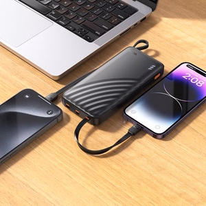Hoco J146 -varavirtalähde 10000 mAh 2A neljällä sisäänrakennetulla kaapelilla USB-A + USB-C + Lightning + Micro USB, musta