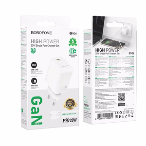 Borofone Wall charger BN26 Fuente - Type C - PD 20W with Type C to Type C cable white