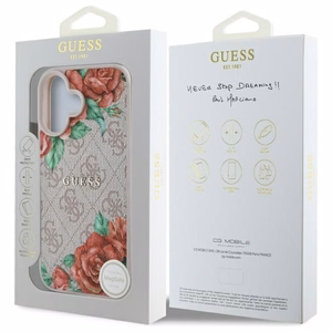 Guess GUHMP16SP4ROPEMCP iPhone 16 6.1" Vaaleanpunainen/Vaaleanpunainen Kova Suojakuori 4G Flowers Print MagSafe