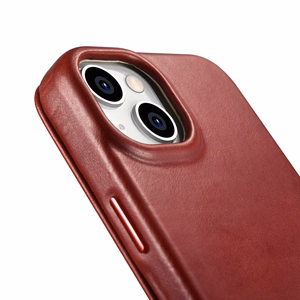 iCarer CE Oil Wax Premium Leather Folio Case iPhone 14 Plus Magnetic Flip Leather Folio Case MagSafe Red (AKI14220707-RD)