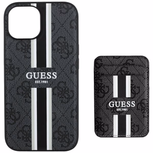 Guess 4G Stripes suojakuori MagSafe-lompakolla iPhone 15:lle - musta