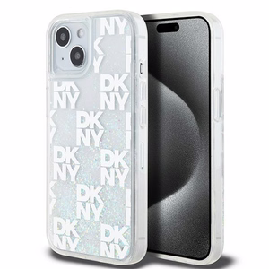 DKNY Liquid Glitter Multilogo Suojakuori iPhone 15 / 14 / 13:lle - valkoinen
