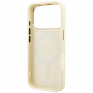 Guess Grained Classic Logo -suojakuori laitteelle iPhone 18 Pro / 17 Pro, 360° rengastuella, MagSafe-yhteensopiva – beige